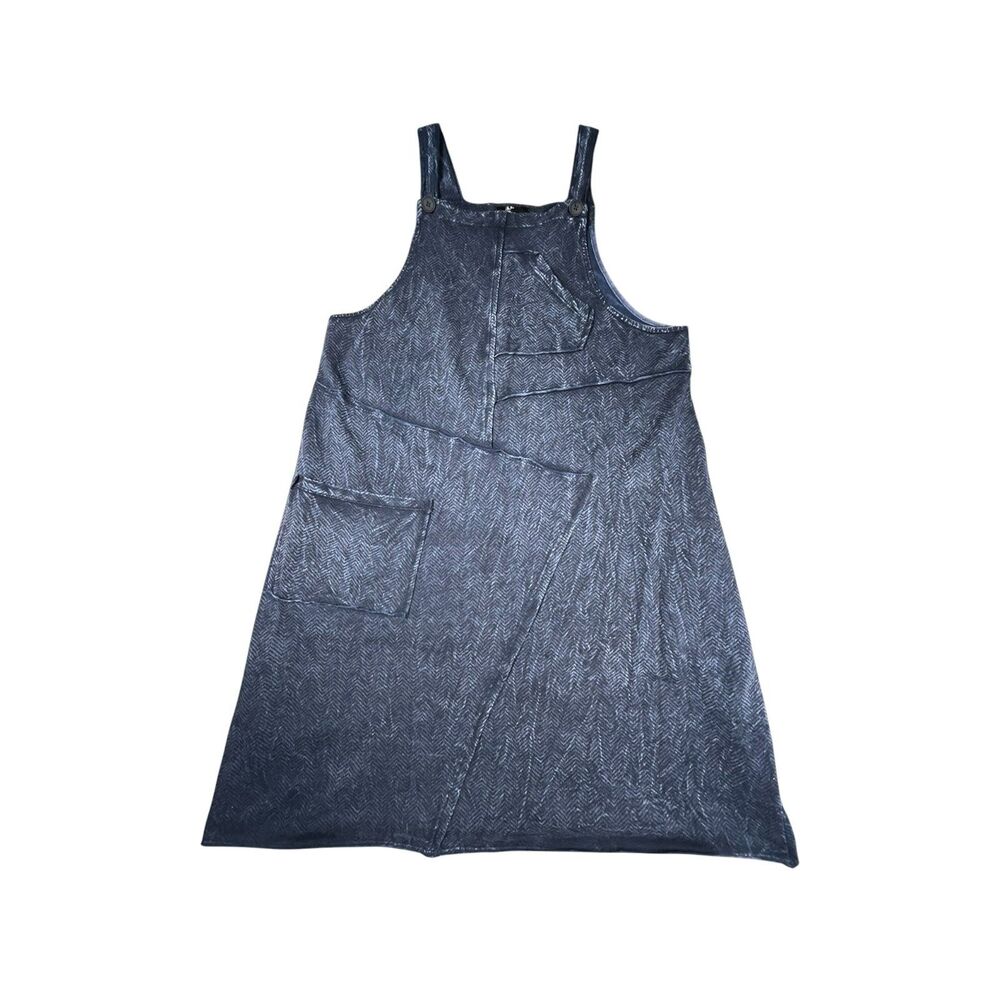 Fenini Womens Small Navy Herringbone Jumper Dress Sleeveless Overall Pinafore